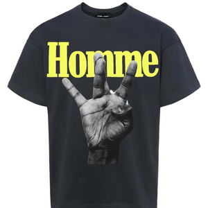 HOMME + FEMME Twisted Fingers Tee Black with Yellow and Blue Mens Size Meduim